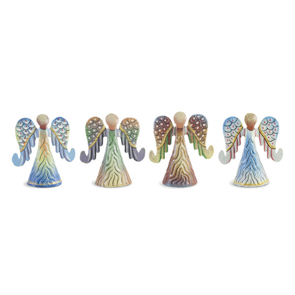 Winston Porter 4 Piece Painted Angel With Curled Wing Sculpture Set Wayfair