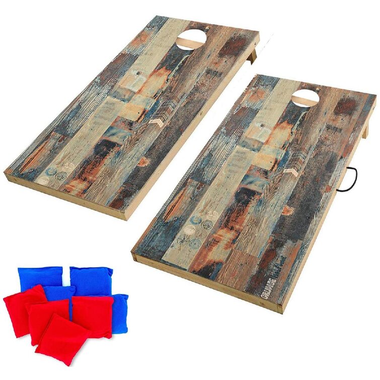 Junior, Tailgate, Regulation Durable Wood Grain Printed Surface and Underneath for Indoor and Outdoor Solid Wood Cornhole Set Portable Toss Game with Bean Bags