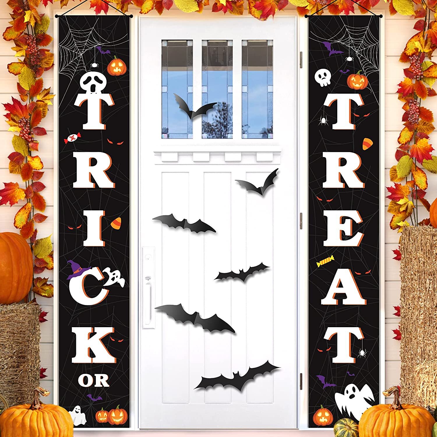 Trick or Treat Green Spider/Bat or Orange Ghost Door Cover Halloween Decoration