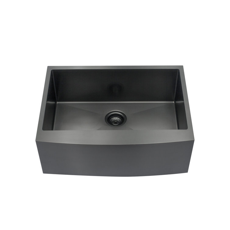 27 Inch Farmhouse Kitchen Sink Gunmetal Black Apron Front 16 Gauge  Stainless Steel Deep Single Bowl Kitchen Farm Sinks