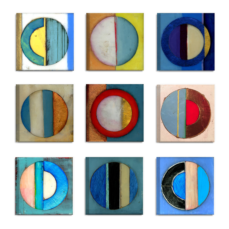 'Textured Circles Yellow and Blue' 9 Piece Canvas Wall Art ...