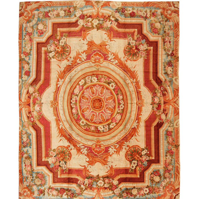 Nazmiyal Collection One Of A Kind Hand Knotted Before 1900 English Red Beige 15 X 18 10 Wool Area Rug Wayfair