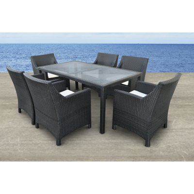 Vespera 7 Piece Dining Set with Cushions Solis Patio Finish: Black, Cushion Color: Beige