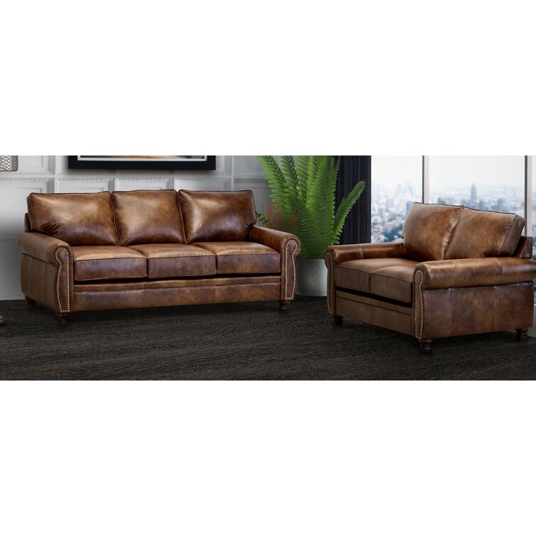 3 PC Dark Tan Brown Genuine Leather Sofa Loveseat Chair Living room Set 