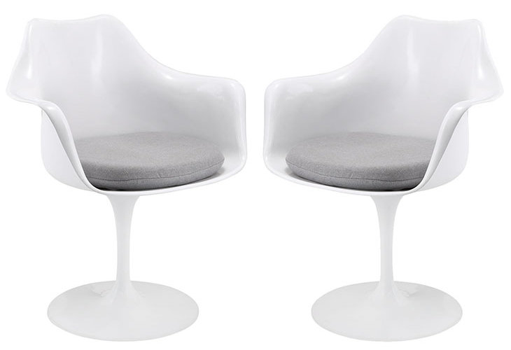 Set of 2 Modern White Aluminum Retro Saarinen Style Tulip Dining Chairs #saarinen #tulipchair #whitechair