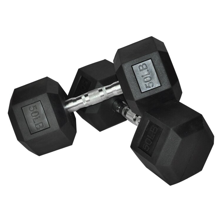 Barbell Set Of Hex Rubber Dumbbell With Metal Handles Pair Of 1 Heavy Dumbbell