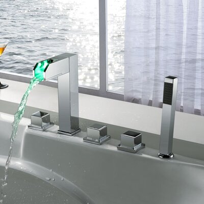 Triple Handle Deck Mount Led Waterfall Tub Faucet With Handshower