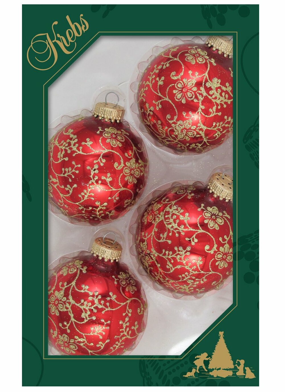 Box of 4 Large 3-1//4 Krebs Glass Ball Christmas Ornaments Frosted