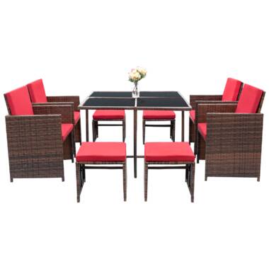 angelos 9 piece dining set with cushions rosecliff heights cushion