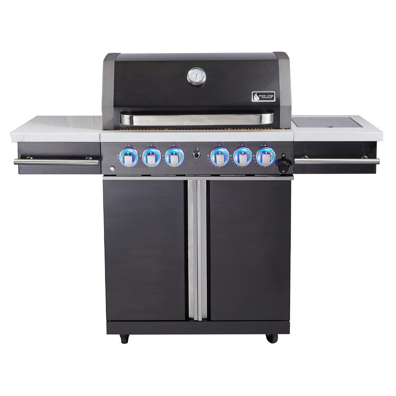 Even Embers 5 Burner Propane Gas Grill In Stainless Steel With Side Burner And Black Cabinet Gas7540as The Home Depot