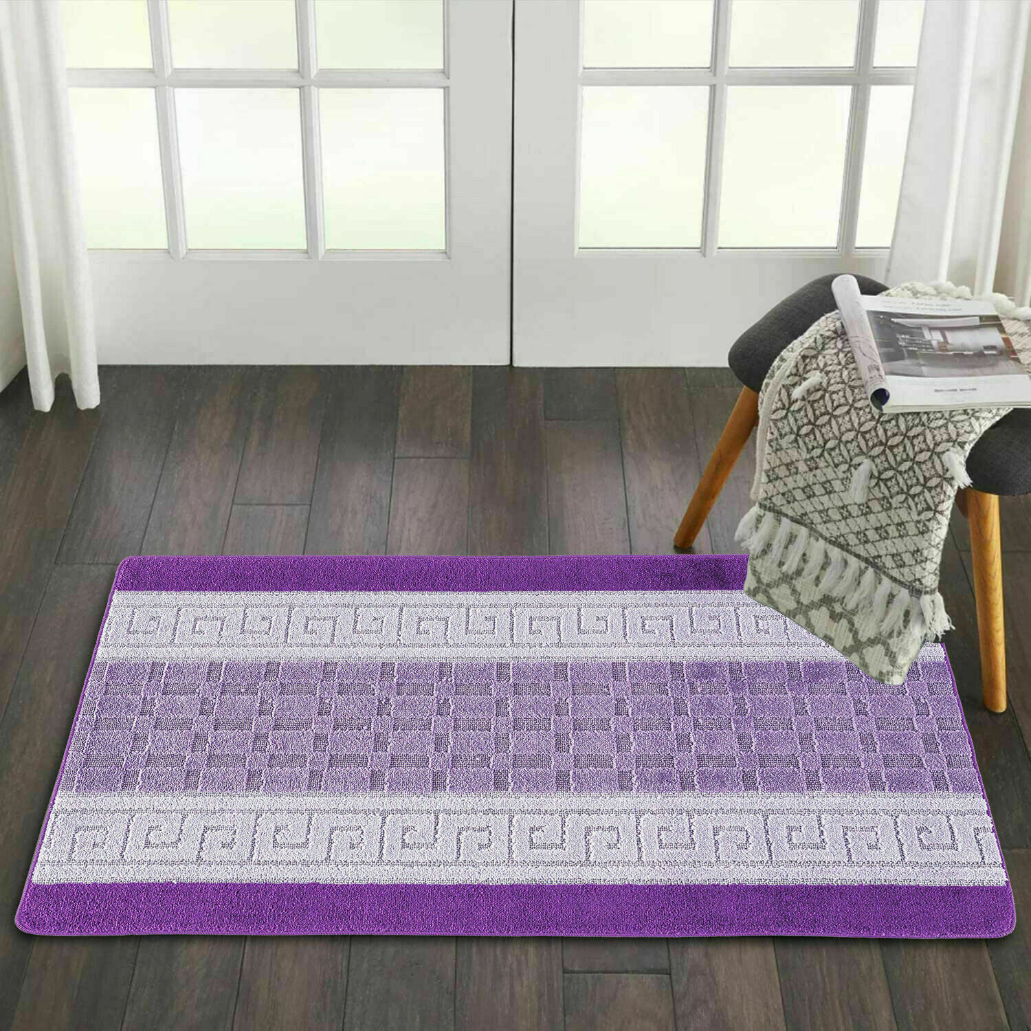 17 Stories Kyrii Flatweave Purple/White Rug Wayfair.co.uk