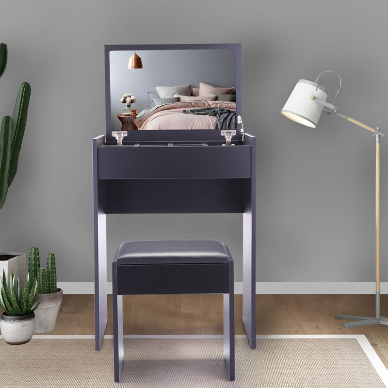 Ebern Designs Makeup Vanity Table Set With A Flipup Mirror Top Wayfair.ca