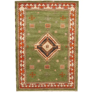 Kazak Hand-Knotted Green/Rust Area Rug