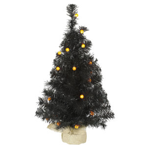 2' Black Artificial Christmas Tree with 25 LED Orange Lights