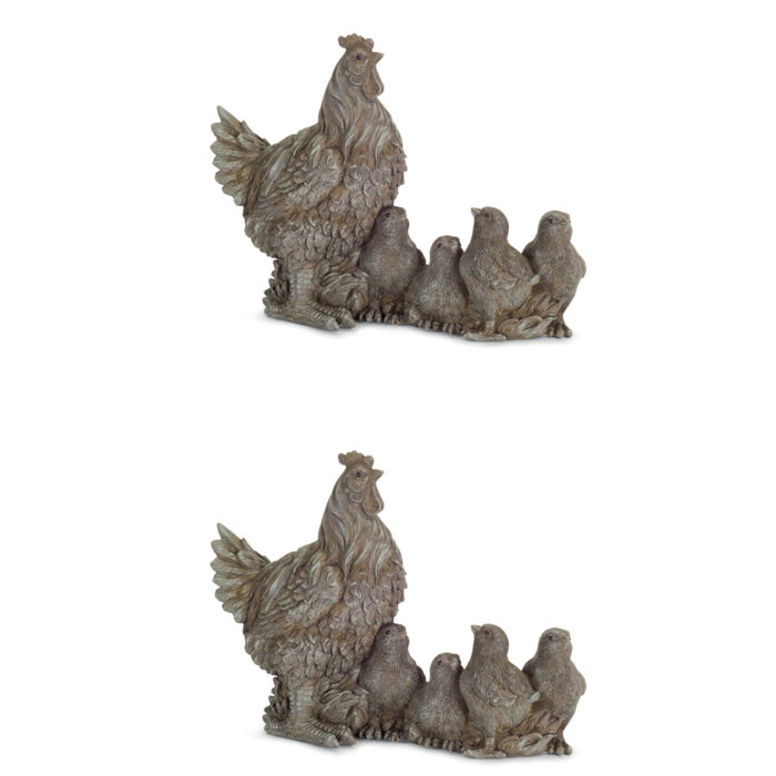 Resin Rooster Family with a Barrel Figurine