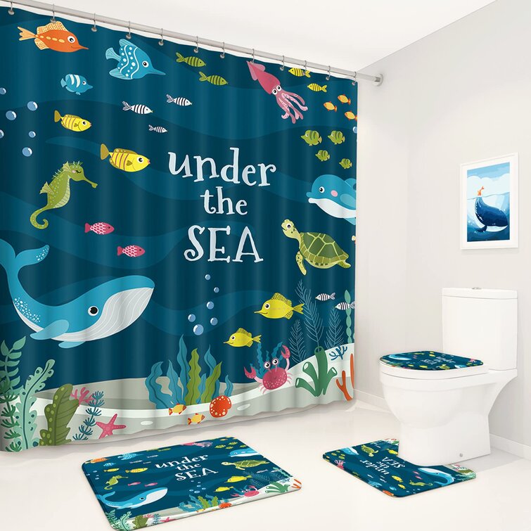The underwater world Shower Curtain Bathroom Polyester Fabric & 12 Hooks 71"