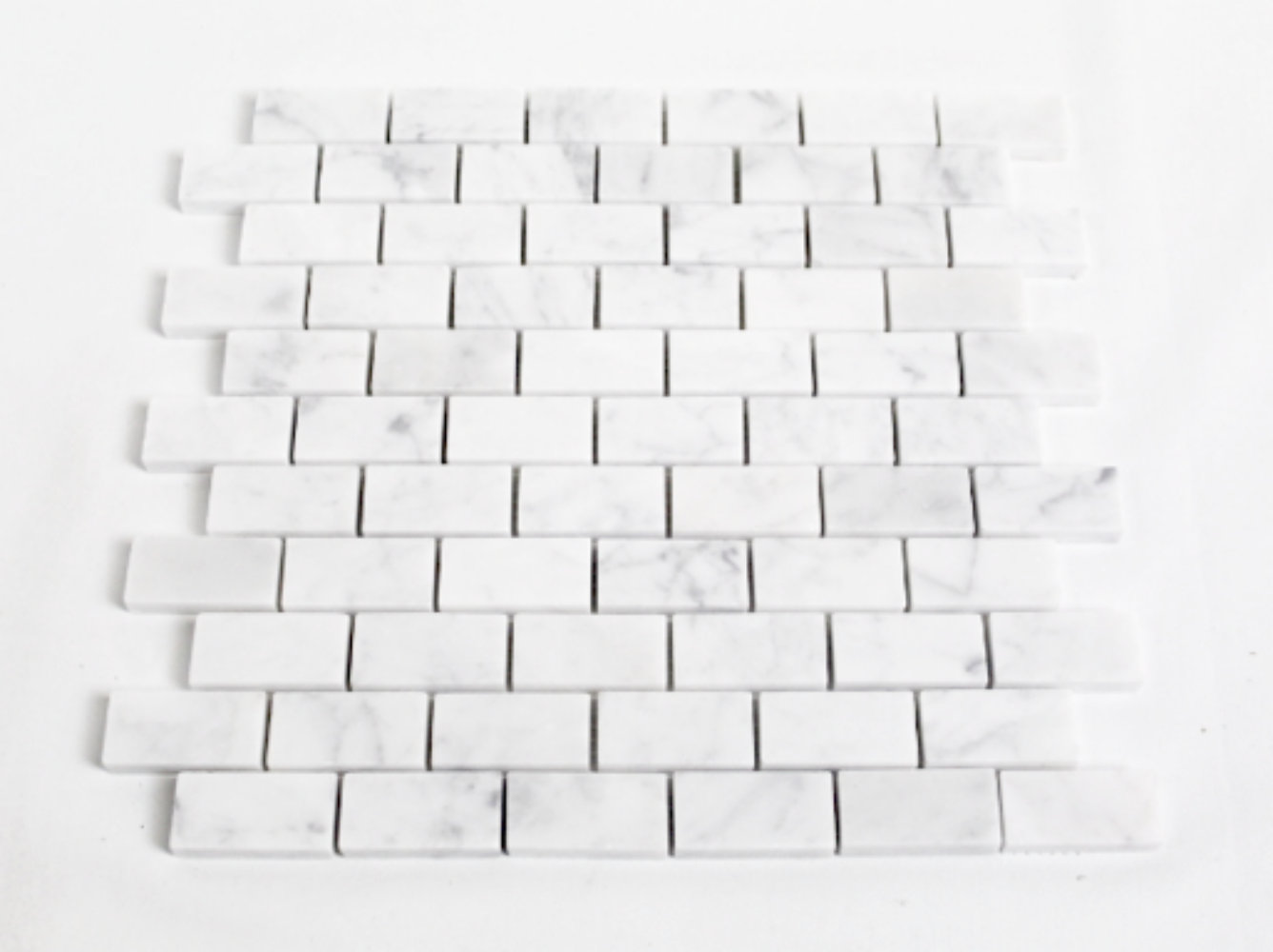 Bianco Carrara Marble Mini Brick Mosaic Tile Polished Carrara White Italian