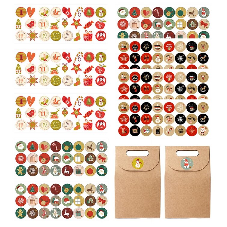 Christmas Adhesive Label Advent Calendar Number Paper Stickers 1-24 Ornaments~ 