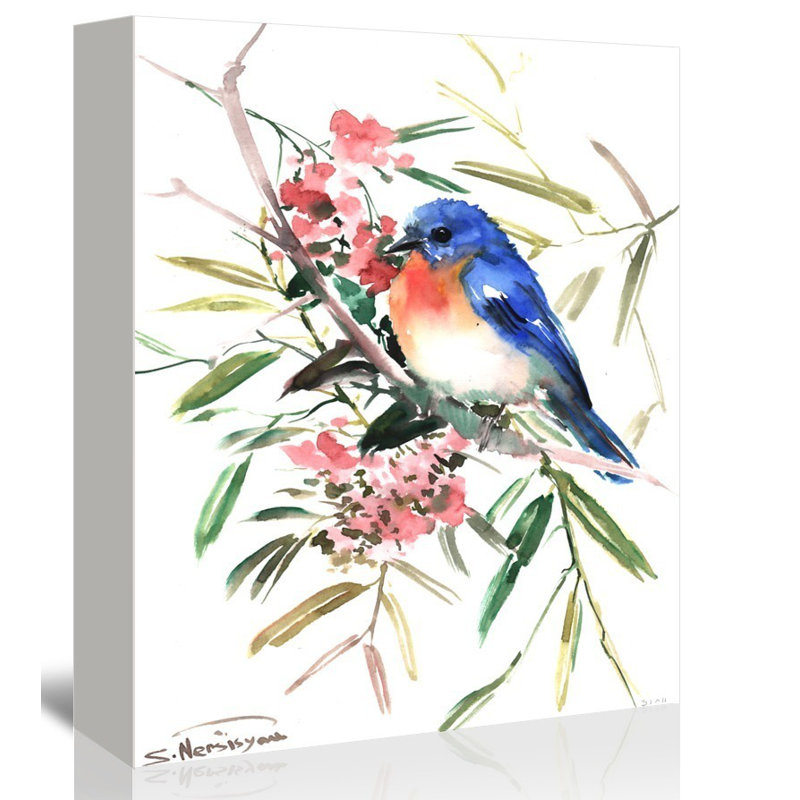 East Urban Home Blue Bird Painting Print On Gallery Wrapped