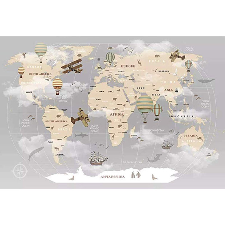 Gk Wall Design Vintage World Map Hot Air Balloon Textile Wallpaper Wayfair