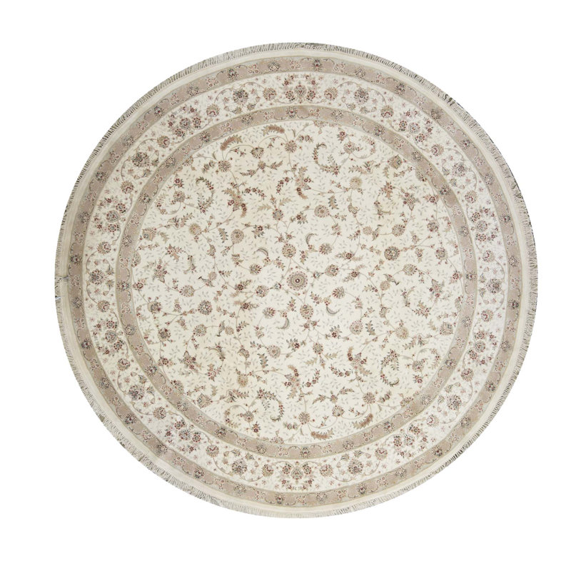 Bokara Rug Co Inc Round Floral Hand Knotted Wool Silk Ivory Red Gray Area Rug Wayfair