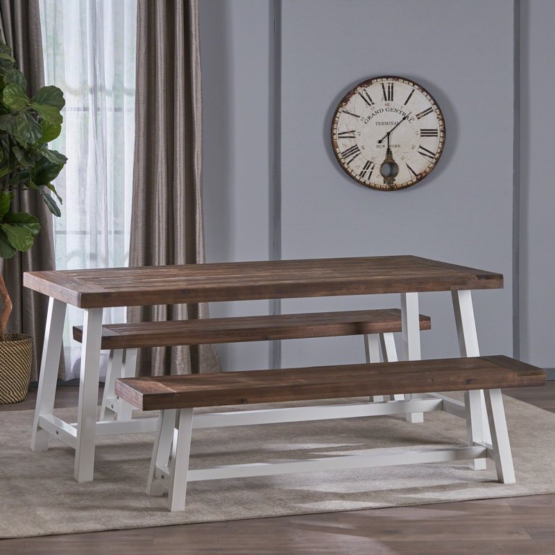 Gracie Oaks Osbourne Indoor Farmhouse 3 Piece Acacia Solid Wood Dining Set Reviews Wayfair