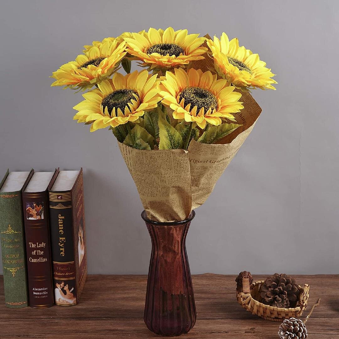 googxintech 6PCS Large Sunflowers Artificial Flowers Long Stems Fake ...