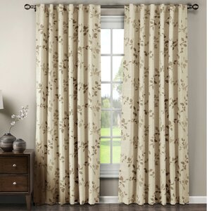 Meridian Natural / Floral Sheer Rod Pocket Curtain Panels (Set of 2)