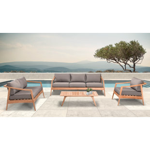 Go to store & view more images Hogue 4 Piece Teak Sofa Seating Group with Sunbrella Cushions by Rosecliff Heights