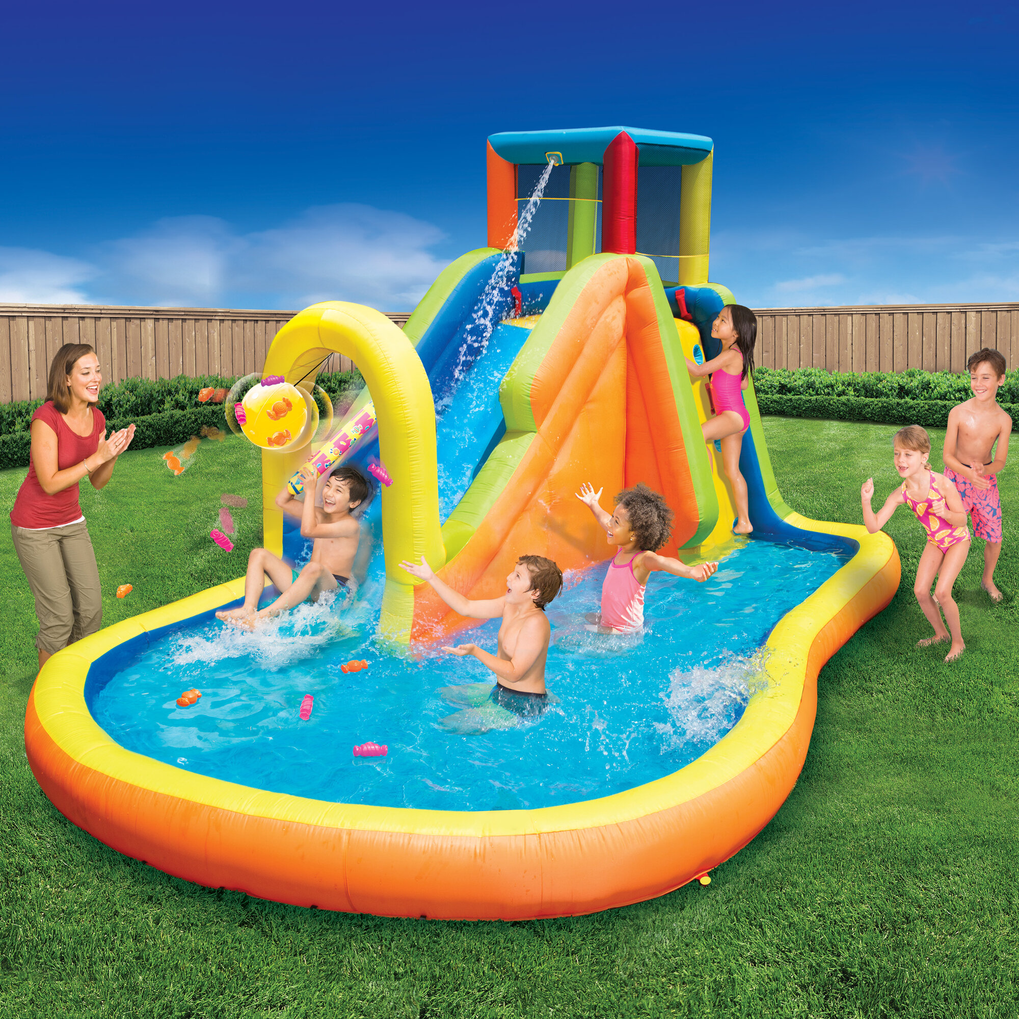 Banzai 114 X 173 Bounce House With Water Slide And Air Blower Wayfair