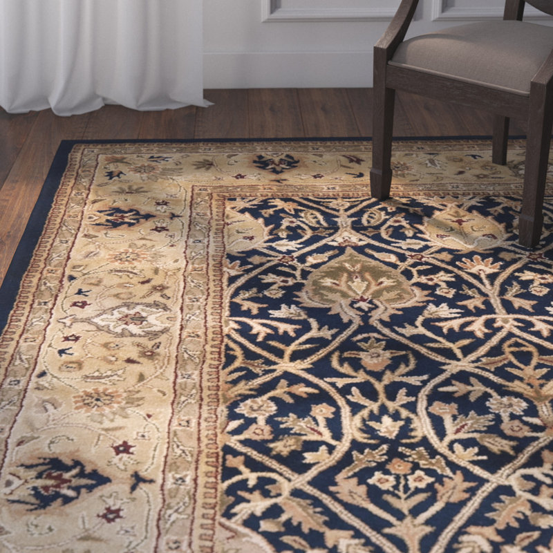 Astoria Grand Evie Oriental Handmade Tufted Wool Blue Gold Area Rug Reviews Wayfair
