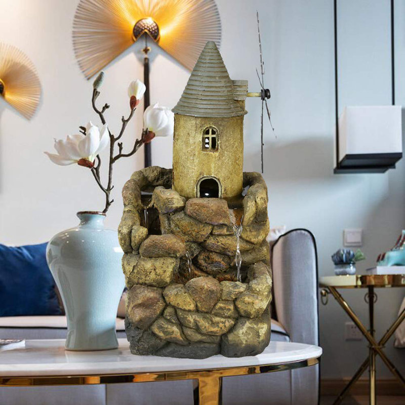 Wature Resin Windmill House Wall Tabletop Water Fountain European