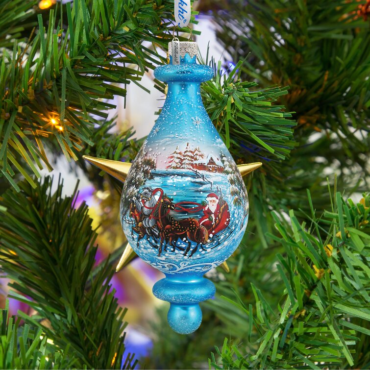 G Debrekht Winter Landscape Glass Bell Ornament 3.5 