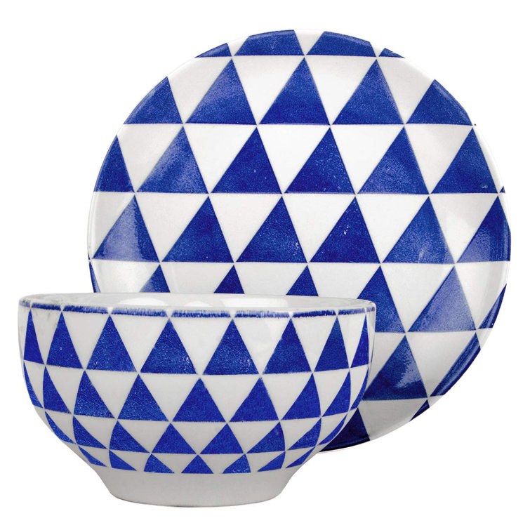 Melange Porcelain 16 Piece Dinnerware Set Indigo Triangles Service For 4 Microwave Dishwasher Oven Safe Dinner Plate Salad Plate Soup Bowl Mug 4 Each Wayfair