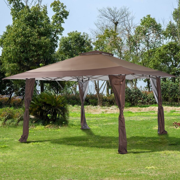 Outdoor Canopy Patio Gazebo Tent with Elegant Corner Curtain for Backyard, Party, Brown 13 Ft. W x 13 Ft. D Metal Pop-up Canopy