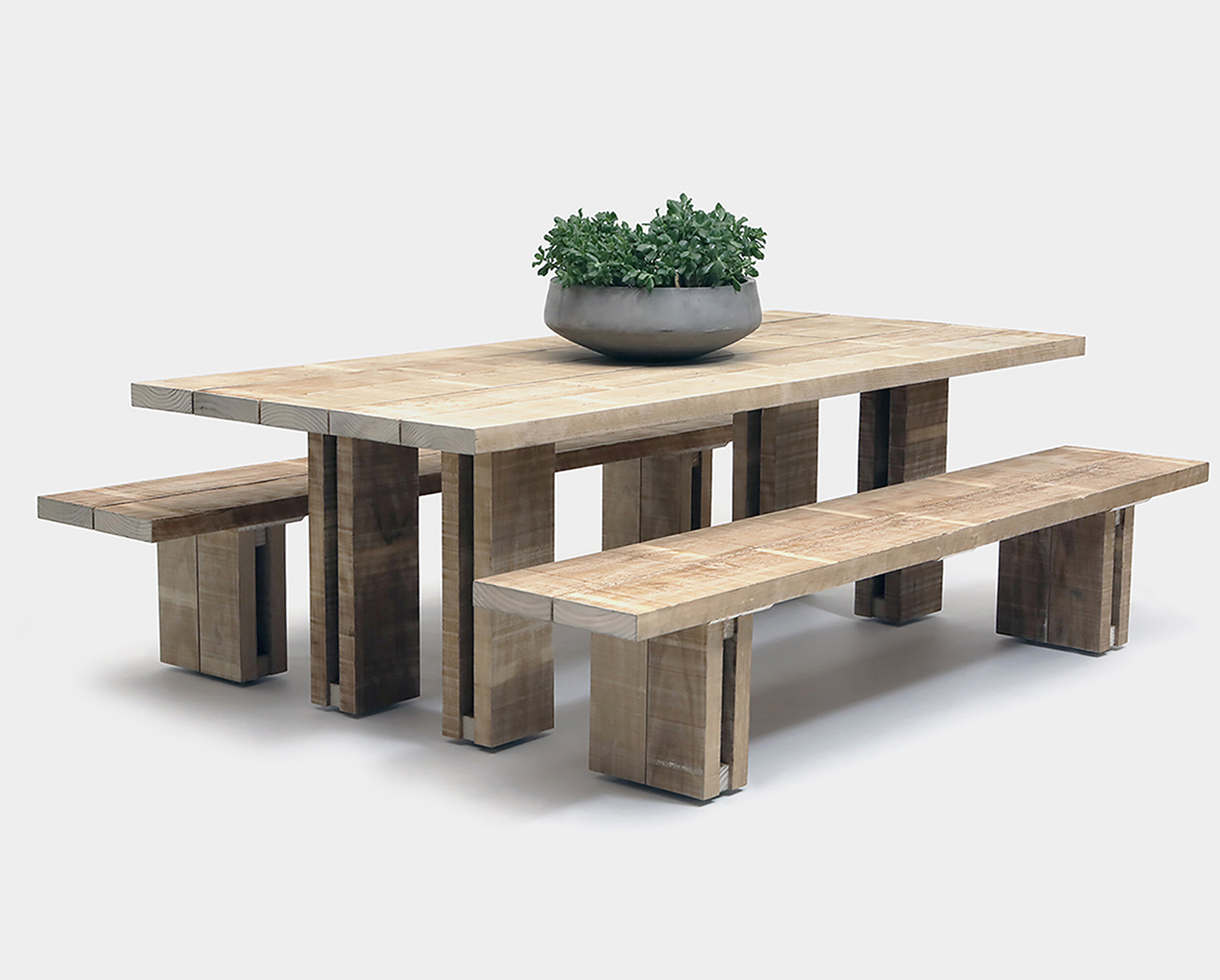 3 piece timber bench outdoor setting