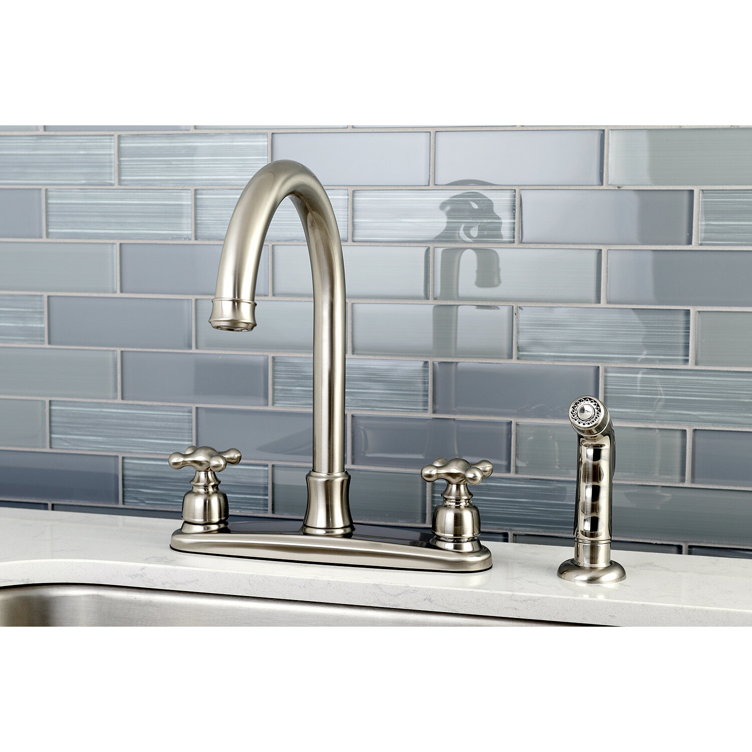 Kingston Brass Victorian Double Handle Kitchen Faucet With Side Spray Reviews Wayfair