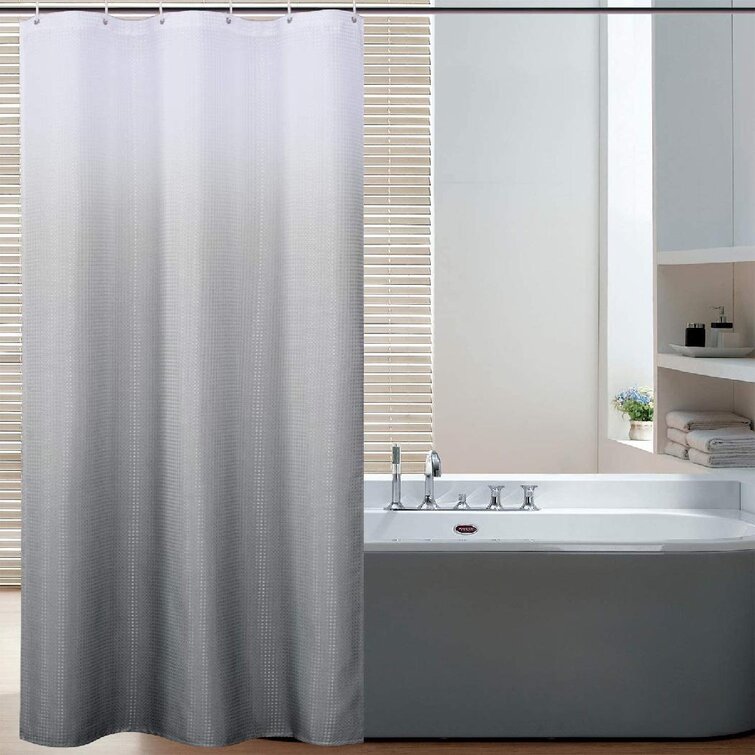 Gradient Gray Shower Curtain Liner Bath Mat Waterproof Mildew Fabric & 12 Hooks
