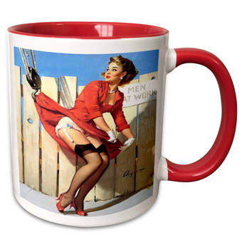 East Urban Home Continuum Print Of Elvgren Pinup Playing With Kitten Coffee Mug Wayfair