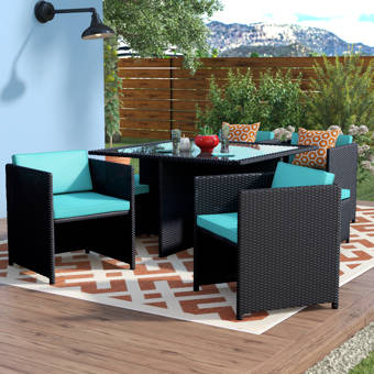9 Piece Laurie Patio Dining Set In Espresso Reviews Joss Main