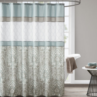 Keller Printed and Embroidered Single Shower Curtain