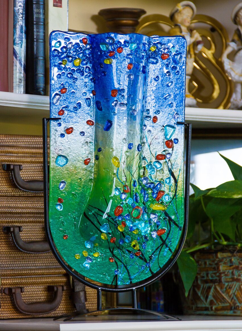 Fused Glass Wall art - Blue 14.5'' Glass Table Vase