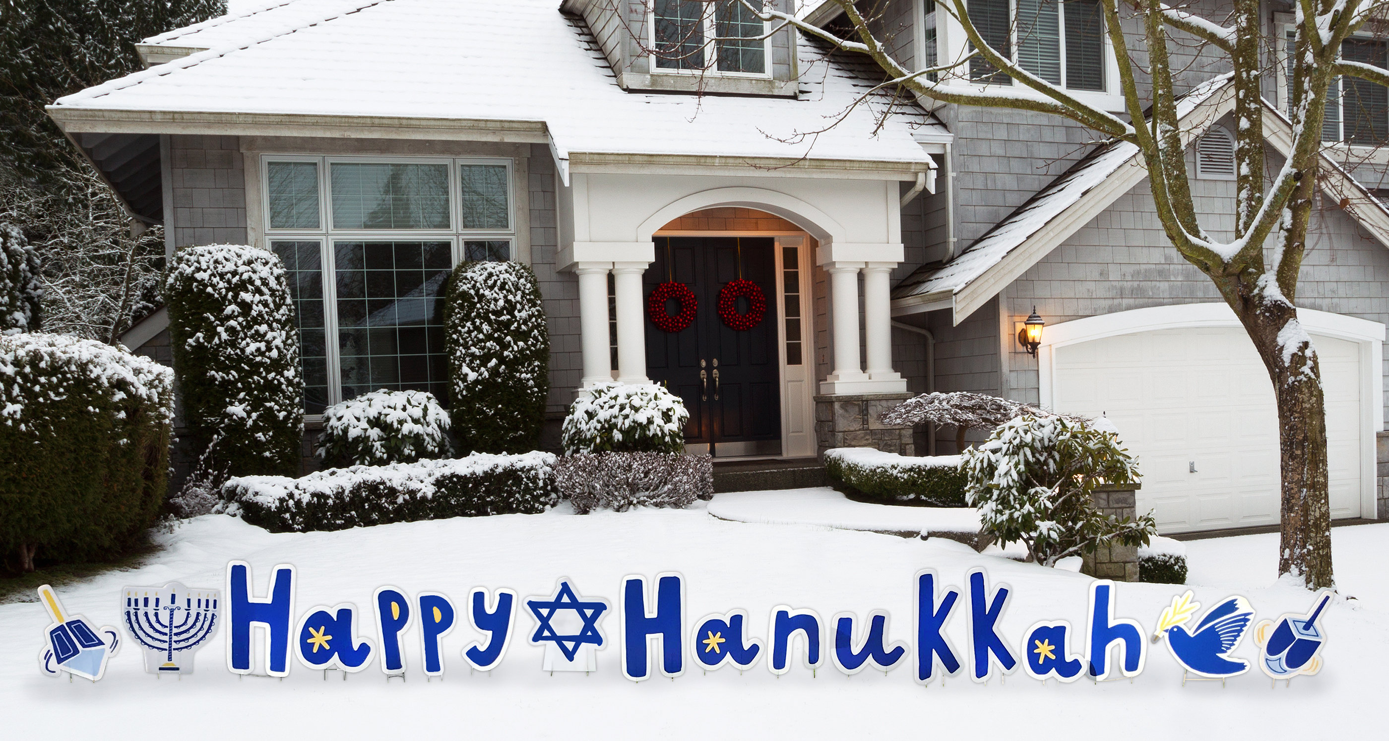 Huray Rayho Hanukkah Yard with Stakes Happy Hanukkah Yard Decorations Winter Holiday Outdoor Lawn Decor Menorah Gardens Yard Ornaments Cutouts Chanukah Themed Party Backdrop Signs Supplies Set of 9