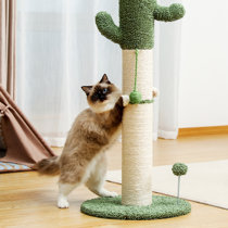 32 Scratch Post with Sisal Rope Scratching Post for Indoor Cats Tall Cat Scratcher with Bell Mouse Toy & Cat Head Perch SEIOHW Cat Scratching Post 