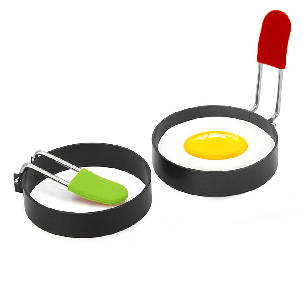 1/2Pcs Nonstick Stainless Steel Handle Round Egg Rings Shaper Pancakes Mold Tool
