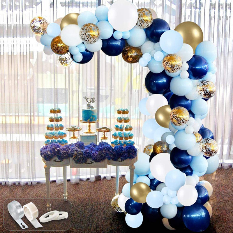 MMTX Blue Balloon Arch Garland Kit, 94 Pcs Blue White Gold Latex