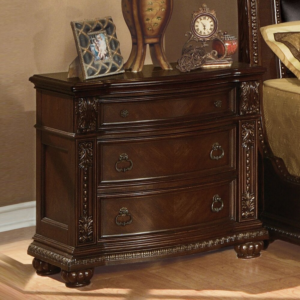 Astoria Grand Ralls 3 Drawer Solid Wood Nightstand In Dark Mahogany Wayfair