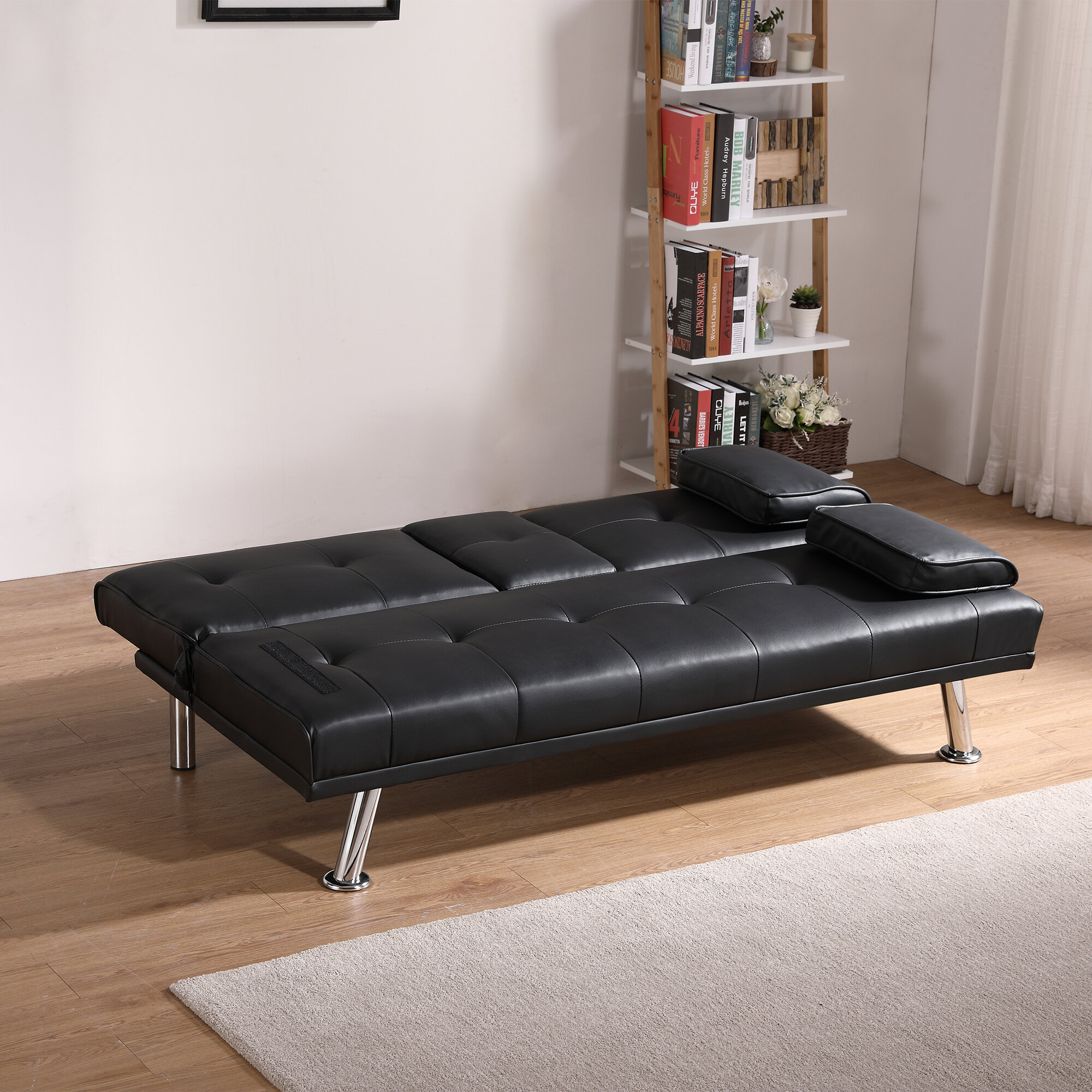 Ebern Designs Faux Leather Sofa, Convertible Sofa Bed with 2 Removable ...