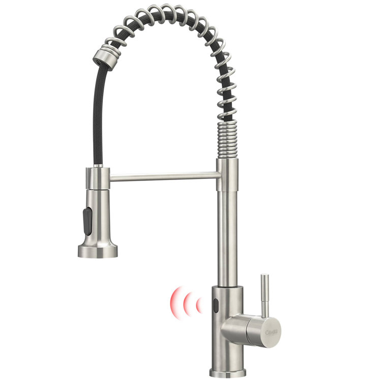 Pull Down Touchless Single Handle Kitchen Faucet with Sprayer Single Hole  Modern Brass High Arc Mixer Spring Taps with Valve