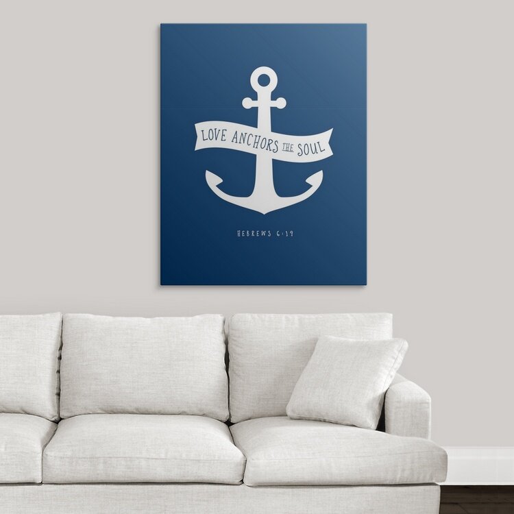 Silver and Blue "Love Anchors the Soul" Painting 11 x 14 Canvas 